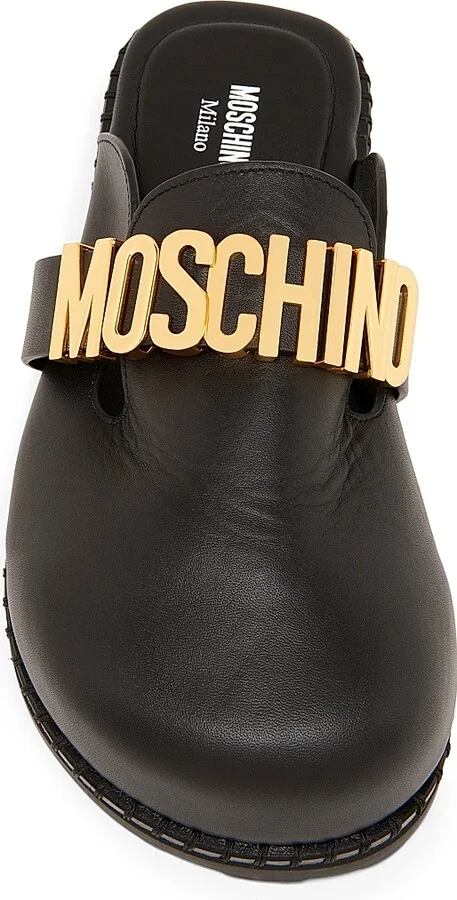 Women's Sporty Logo-Accented Leather Mules - Black - Size 5 - Image 4