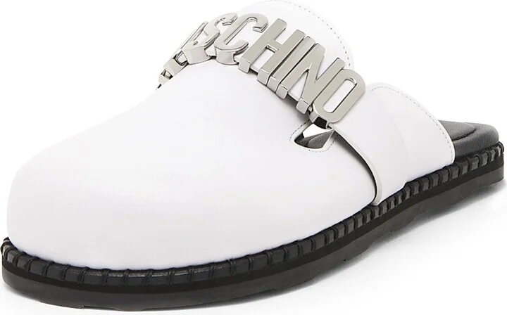 Women's Sporty Logo-Accented Leather Mules - Black - Size 5 - Image 6