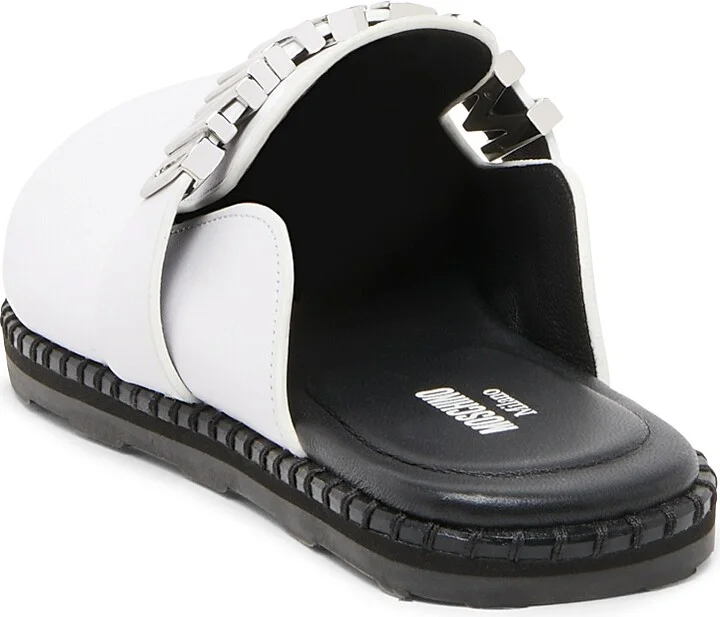 Women's Sporty Logo-Accented Leather Mules - Black - Size 5 - Image 7