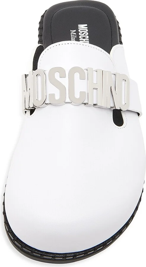 Women's Sporty Logo-Accented Leather Mules - Black - Size 5 - Image 8