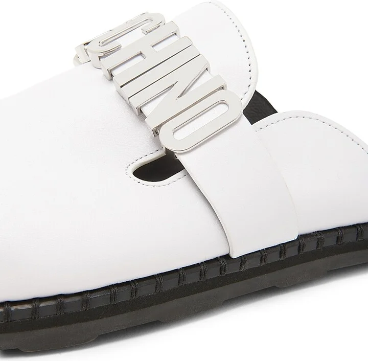 Women's Sporty Logo-Accented Leather Mules - Black - Size 5 - Image 9