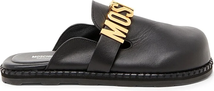 Women's Sporty Logo-Accented Leather Mules - Black - Size 5