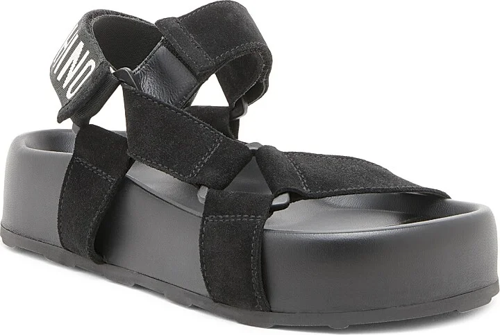 Women's Sporty Logo-Detailed Suede Platform Sandals - Black - Size 6 - Image 2