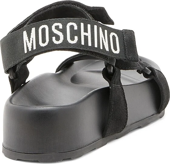 Women's Sporty Logo-Detailed Suede Platform Sandals - Black - Size 6 - Image 3
