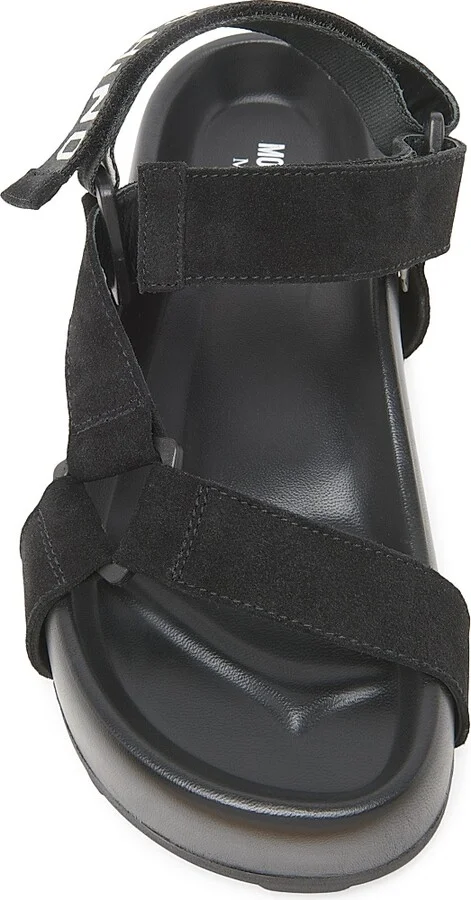 Women's Sporty Logo-Detailed Suede Platform Sandals - Black - Size 6 - Image 4