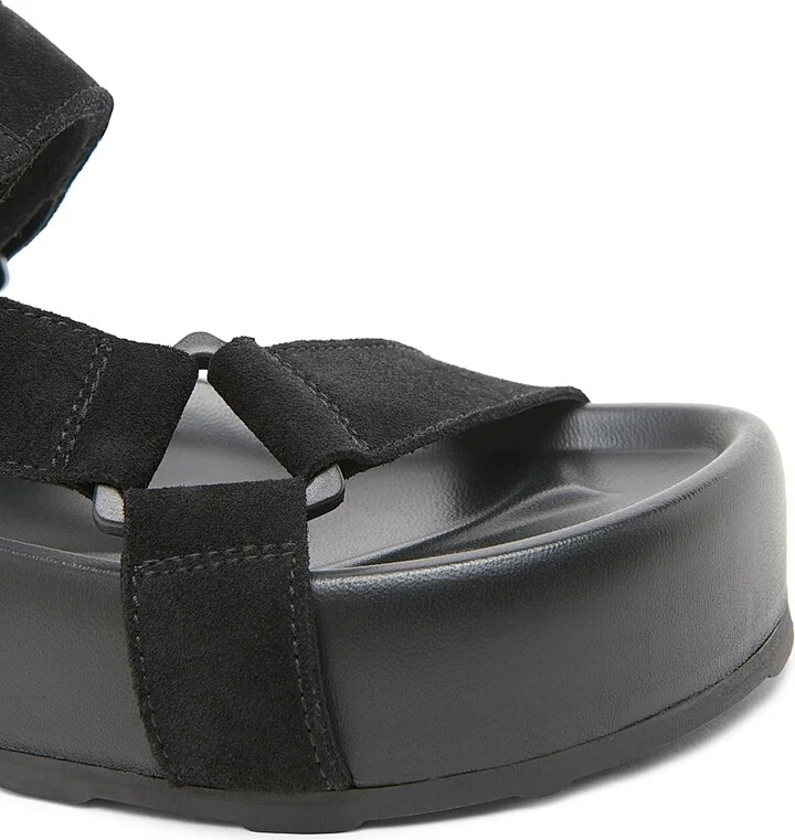 Women's Sporty Logo-Detailed Suede Platform Sandals - Black - Size 6 - Image 5