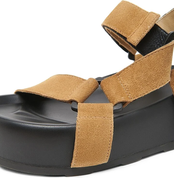 Women's Sporty Logo-Detailed Suede Platform Sandals - Black - Size 6 - Image 9