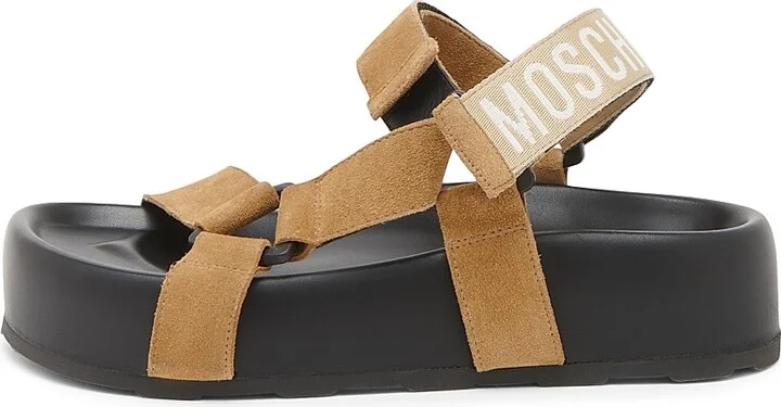 Women's Sporty Logo-Detailed Suede Platform Sandals - Black - Size 6 - Image 10