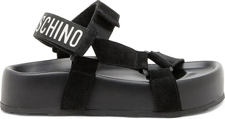 Women's Sporty Logo-Detailed Suede Platform Sandals - Black - Size 6