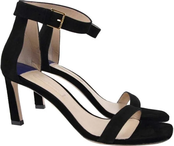 Women's Squarenudist Black Suede Heel Sandal With Ankle Strap - Image 2