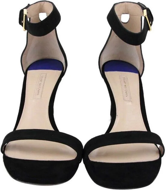 Women's Squarenudist Black Suede Heel Sandal With Ankle Strap - Image 3