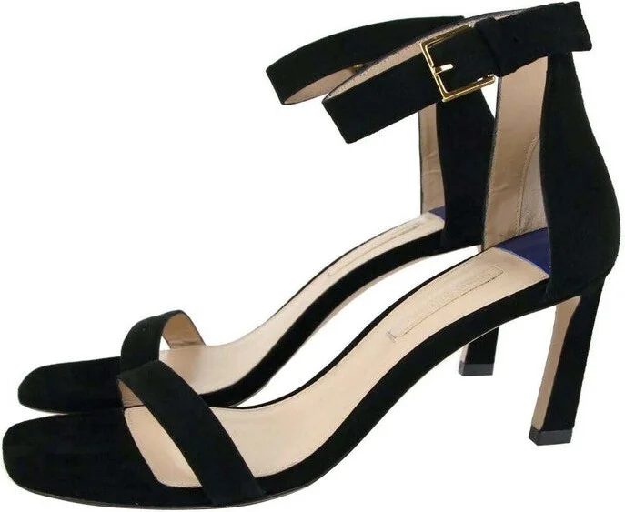 Women's Squarenudist Black Suede Heel Sandal With Ankle Strap - Image 4
