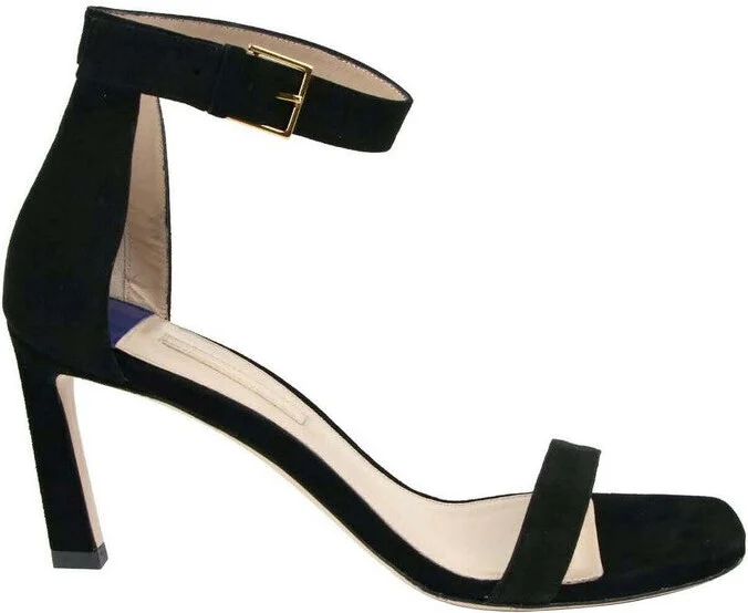 Women's Squarenudist Black Suede Heel Sandal With Ankle Strap - Image 6