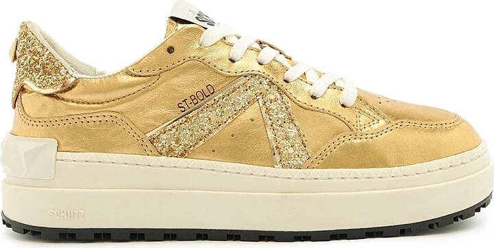 Women's St Bold Metallic Leather Sneakers - Gold - Size 6
