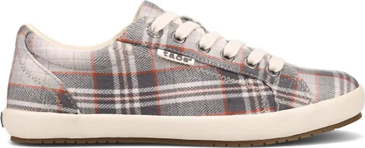 Women's Star Sneakers - Medium Width In Grey Plaid