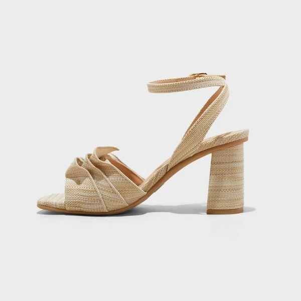 Women's Stassi Raffia Ruffle Heels - A New Day™ Beige : Block Heel, Adjustable Buckle, Memory Foam - Image 2