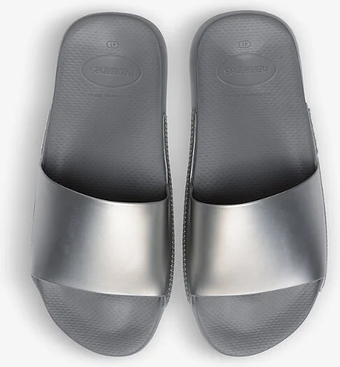 Womens Steel Grey Classic Metallic Rubber Sliders 5 - Image 2