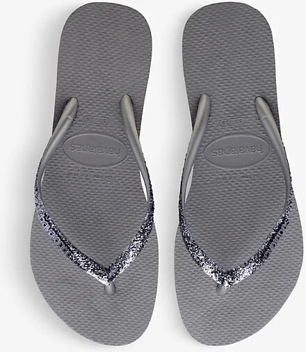 Womens Steel Grey Slim Glitter II Rubber Flip Flops 1/2 - Image 2