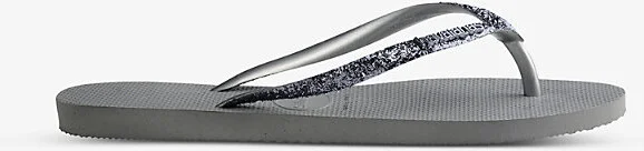 Womens Steel Grey Slim Glitter II Rubber Flip Flops 1/2