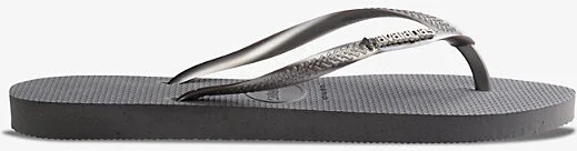 Womens Steel Grey Slim Metallic Rubber Flip-Flops 3/4
