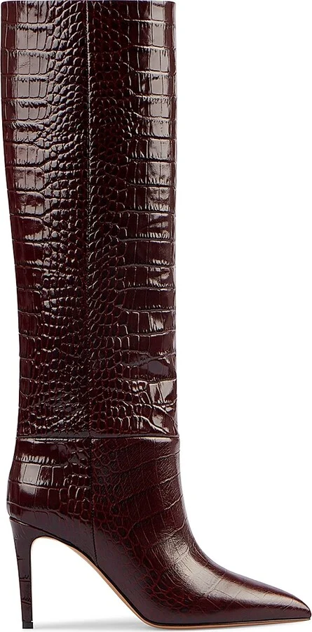 Women's Stiletto 85MM Crocodile-Embossed Leather Boots - Rouge - Size 5 - Image 3