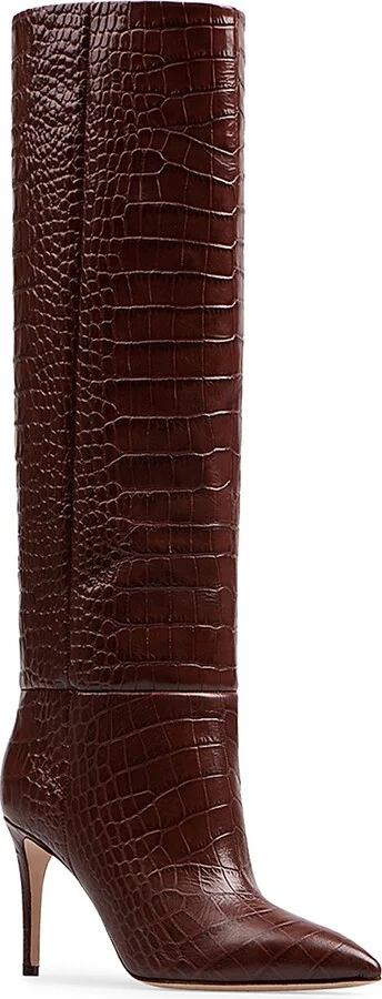 Women's Stiletto 85MM Crocodile-Embossed Leather Boots - Rouge - Size 5 - Image 4