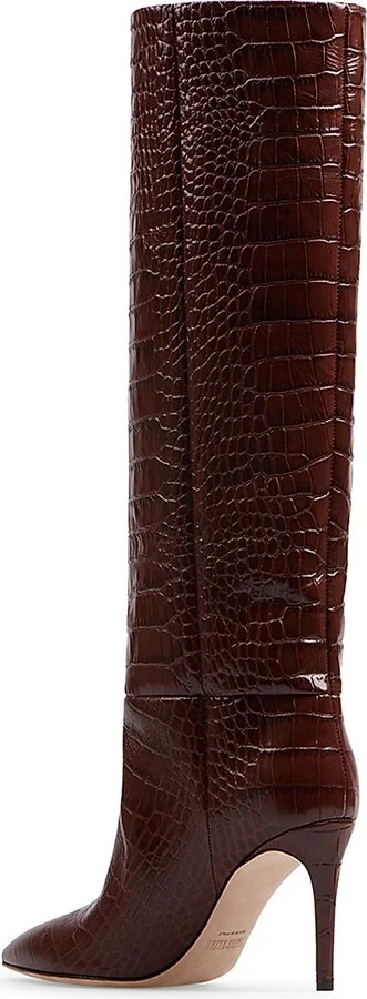 Women's Stiletto 85MM Crocodile-Embossed Leather Boots - Rouge - Size 5 - Image 5