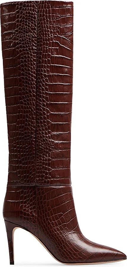 Women's Stiletto 85MM Crocodile-Embossed Leather Boots - Rouge - Size 5 - Image 6