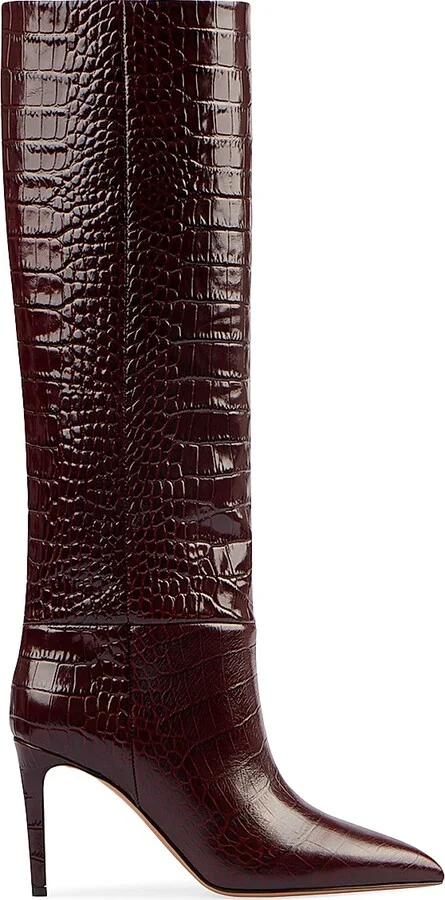 Women's Stiletto 85MM Crocodile-Embossed Leather Boots - Rouge - Size 5