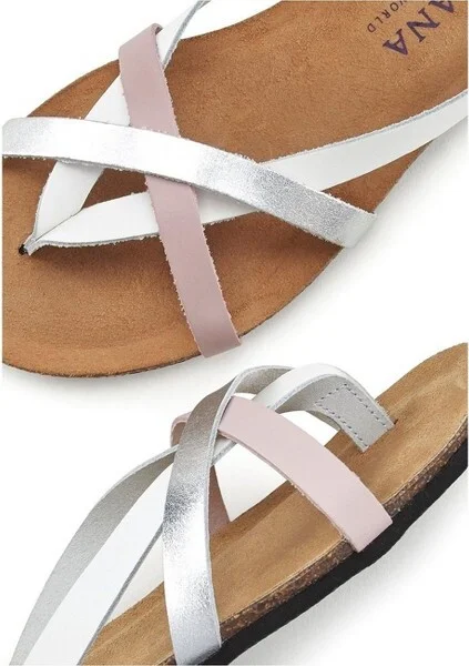 Women's Strap Detail Leather Sandals - LASCANA - White Rose Solid - Image 2