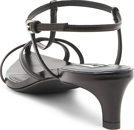 Women's Strappy 35MM Leather Kitten Heel Sandals - Black - Size 6 - Image 3
