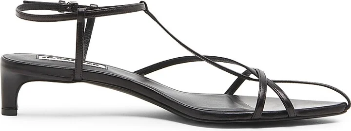Women's Strappy 35MM Leather Kitten Heel Sandals - Black - Size 6