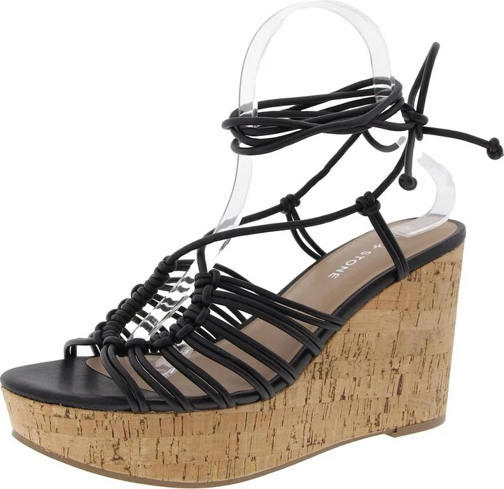 Womens Strappy Faux Leather Wedge Sandals
