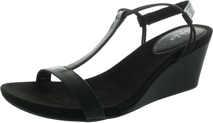 Womens Strappy Faux Leather Wedge Sandals