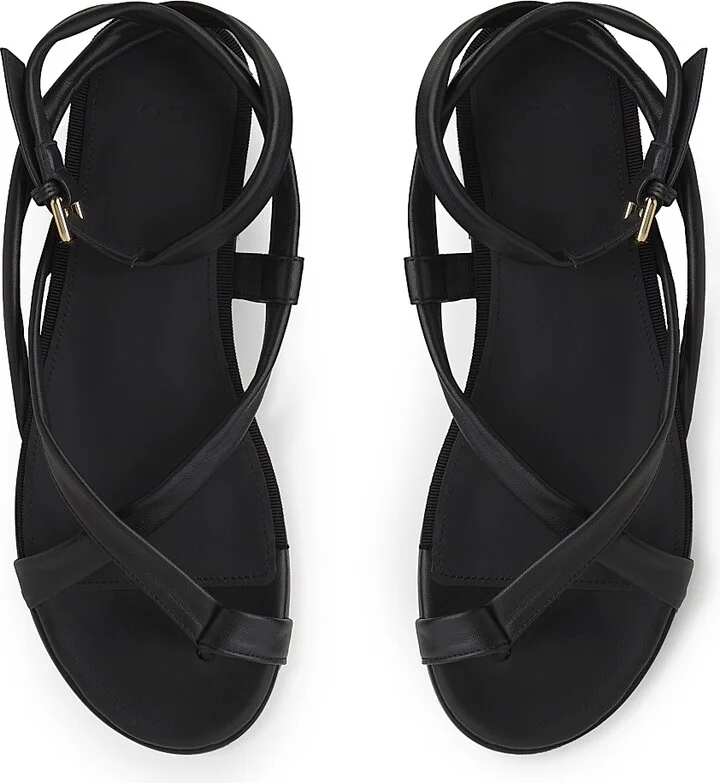Women's Strappy Gladiator Leather Sandals - Black - Size 6 - Image 3
