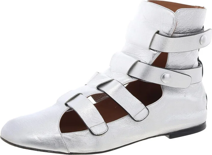 Womens Strappy Leather Ankle Boots