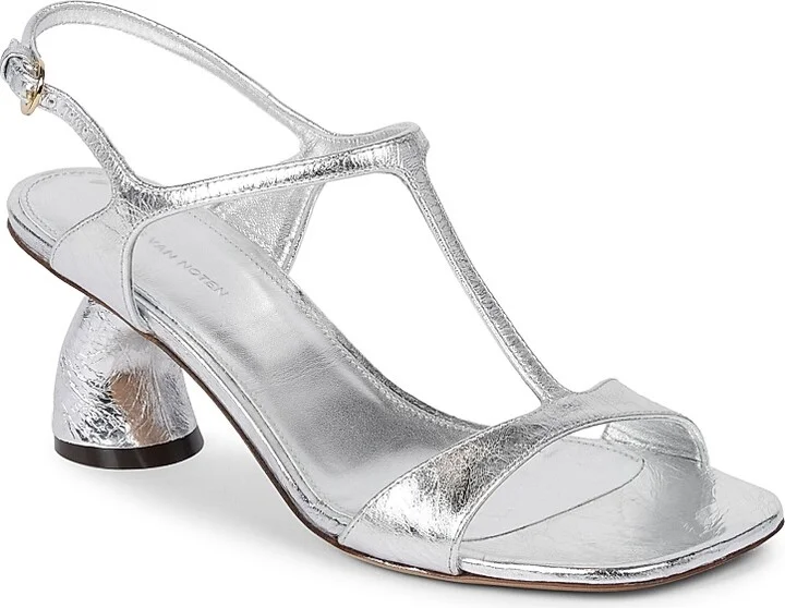 Women's Strappy Leather High-Heel Sandals - Silver - Size 6 - Image 2