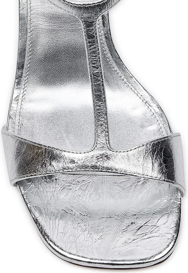 Women's Strappy Leather High-Heel Sandals - Silver - Size 6 - Image 4