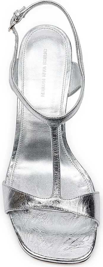 Women's Strappy Leather High-Heel Sandals - Silver - Size 6 - Image 5