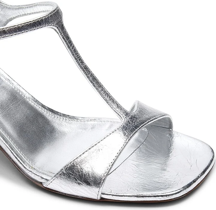 Women's Strappy Leather High-Heel Sandals - Silver - Size 6 - Image 6
