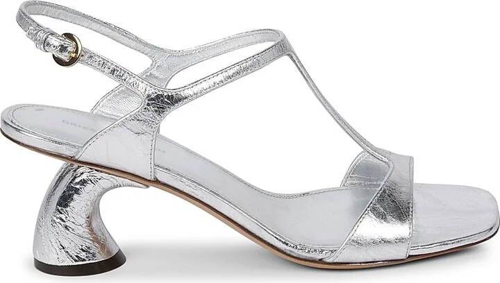 Women's Strappy Leather High-Heel Sandals - Silver - Size 6
