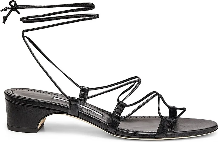 Women's Strappy Leather Sandals - Black - Size 5