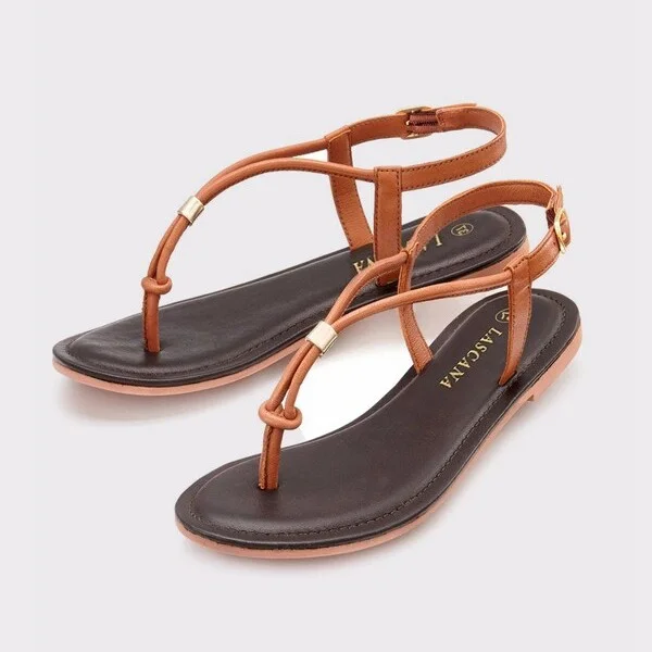 Women's Strappy Leather Sandals - LASCANA - Brown Solid
