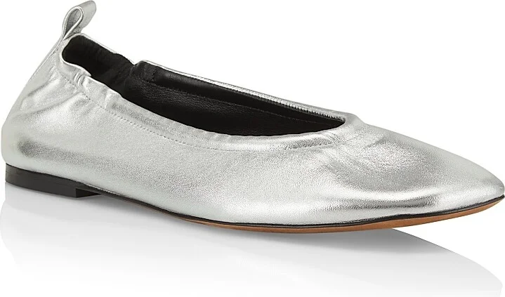 Women's Stretch-Back Metallic Leather Ballet Flats - Silver - Size 5 - Image 2