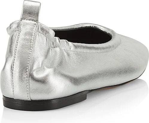 Women's Stretch-Back Metallic Leather Ballet Flats - Silver - Size 5 - Image 3
