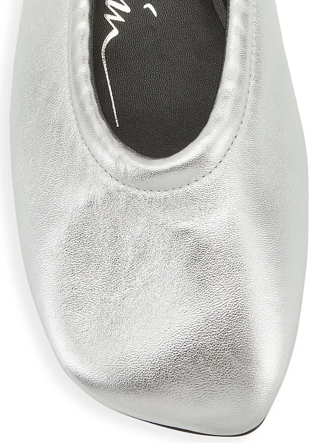 Women's Stretch-Back Metallic Leather Ballet Flats - Silver - Size 5 - Image 4