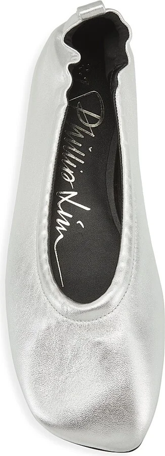 Women's Stretch-Back Metallic Leather Ballet Flats - Silver - Size 5 - Image 5