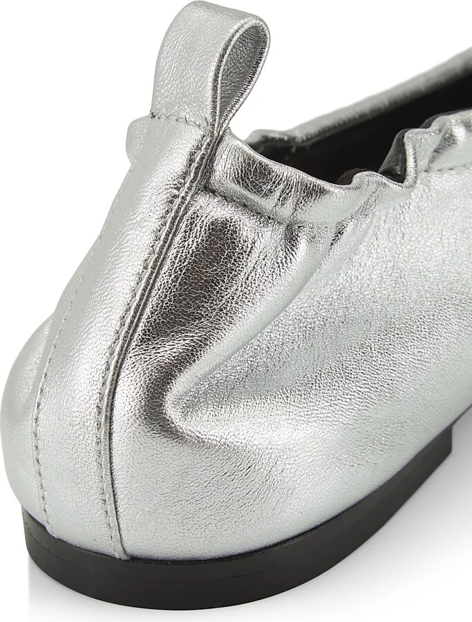 Women's Stretch-Back Metallic Leather Ballet Flats - Silver - Size 5 - Image 6