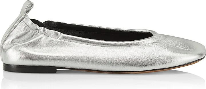 Women's Stretch-Back Metallic Leather Ballet Flats - Silver - Size 5