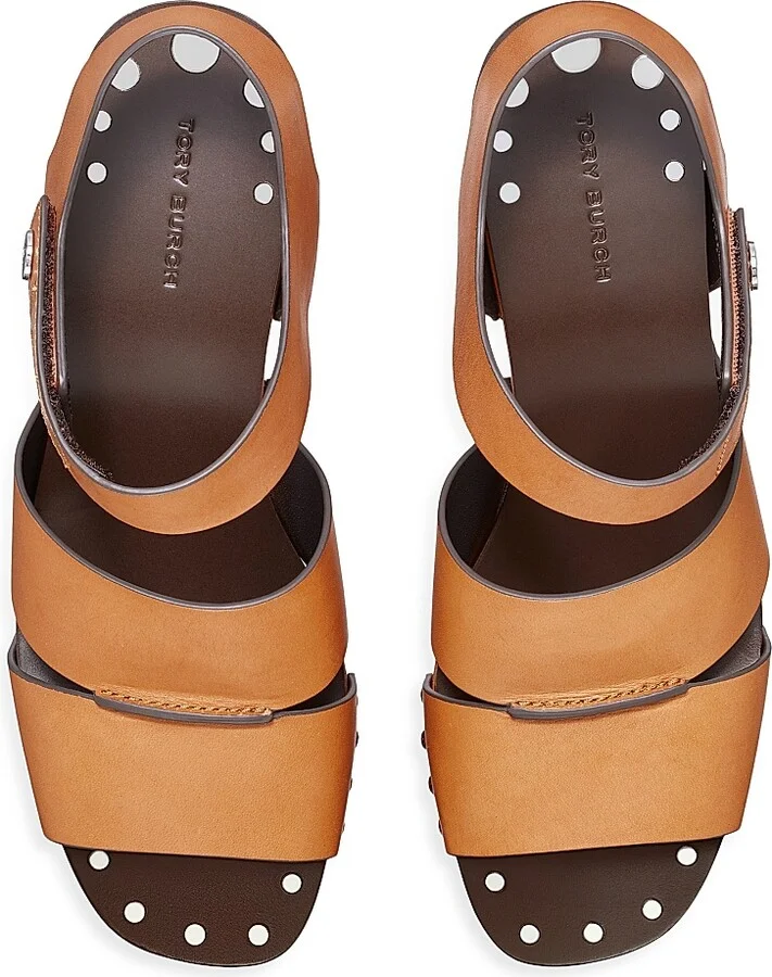 Women's Studded 110MM Leather Platform Wedge Sandals - Camello - Size 10 - Image 3